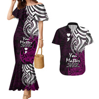 Your Matter Suicide Prevention Couples Matching Mermaid Dress and Hawaiian Shirt Pink Polynesian Tribal LT9 - Wonder Print Shop