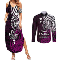 Your Matter Suicide Prevention Couples Matching Summer Maxi Dress and Long Sleeve Button Shirts Pink Polynesian Tribal LT9 - Wonder Print Shop