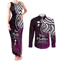 Your Matter Suicide Prevention Couples Matching Tank Maxi Dress and Long Sleeve Button Shirts Pink Polynesian Tribal LT9 - Wonder Print Shop