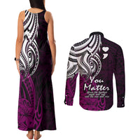 Your Matter Suicide Prevention Couples Matching Tank Maxi Dress and Long Sleeve Button Shirts Pink Polynesian Tribal LT9 - Wonder Print Shop