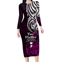 Your Matter Suicide Prevention Long Sleeve Bodycon Dress Pink Polynesian Tribal - Wonder Print Shop