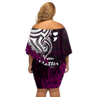 Your Matter Suicide Prevention Off Shoulder Short Dress Pink Polynesian Tribal - Wonder Print Shop