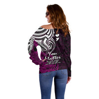 Your Matter Suicide Prevention Off Shoulder Sweater Pink Polynesian Tribal - Wonder Print Shop