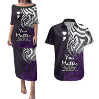 Your Matter Suicide Prevention Couples Matching Puletasi Dress and Hawaiian Shirt Purple Polynesian Tribal LT9 - Wonder Print Shop