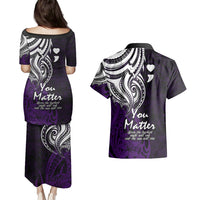 Your Matter Suicide Prevention Couples Matching Puletasi Dress and Hawaiian Shirt Purple Polynesian Tribal LT9 - Wonder Print Shop