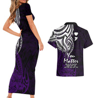 Your Matter Suicide Prevention Couples Matching Short Sleeve Bodycon Dress and Hawaiian Shirt Purple Polynesian Tribal LT9 - Wonder Print Shop