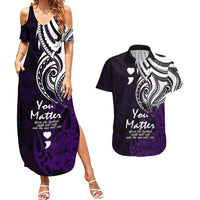 Your Matter Suicide Prevention Couples Matching Summer Maxi Dress and Hawaiian Shirt Purple Polynesian Tribal LT9 - Wonder Print Shop