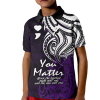 Your Matter Suicide Prevention Kid Polo Shirt Purple Polynesian Tribal - Wonder Print Shop