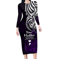 Your Matter Suicide Prevention Long Sleeve Bodycon Dress Purple Polynesian Tribal - Wonder Print Shop