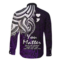 Your Matter Suicide Prevention Long Sleeve Button Shirt Purple Polynesian Tribal - Wonder Print Shop