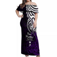 Your Matter Suicide Prevention Off Shoulder Maxi Dress Purple Polynesian Tribal - Wonder Print Shop