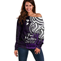 Your Matter Suicide Prevention Off Shoulder Sweater Purple Polynesian Tribal - Wonder Print Shop