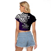 Your Matter Suicide Prevention Raglan Cropped T Shirt Purple Polynesian Tribal - Wonder Print Shop