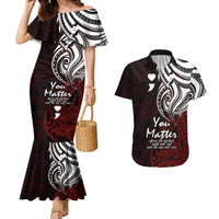 Your Matter Suicide Prevention Couples Matching Mermaid Dress and Hawaiian Shirt Red Polynesian Tribal LT9 - Wonder Print Shop