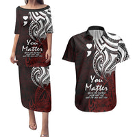 Your Matter Suicide Prevention Couples Matching Puletasi Dress and Hawaiian Shirt Red Polynesian Tribal LT9 - Wonder Print Shop