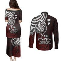Your Matter Suicide Prevention Couples Matching Puletasi Dress and Long Sleeve Button Shirts Red Polynesian Tribal LT9 - Wonder Print Shop