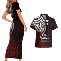 Your Matter Suicide Prevention Couples Matching Short Sleeve Bodycon Dress and Hawaiian Shirt Red Polynesian Tribal LT9 - Wonder Print Shop
