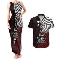 Your Matter Suicide Prevention Couples Matching Tank Maxi Dress and Hawaiian Shirt Red Polynesian Tribal LT9 - Wonder Print Shop