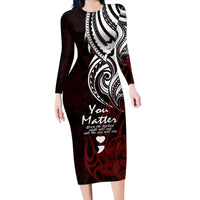 Your Matter Suicide Prevention Long Sleeve Bodycon Dress Red Polynesian Tribal - Wonder Print Shop