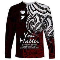 Your Matter Suicide Prevention Long Sleeve Shirt Red Polynesian Tribal - Wonder Print Shop