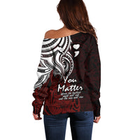 Your Matter Suicide Prevention Off Shoulder Sweater Red Polynesian Tribal - Wonder Print Shop