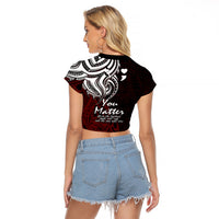 Your Matter Suicide Prevention Raglan Cropped T Shirt Red Polynesian Tribal - Wonder Print Shop