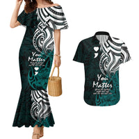 Your Matter Suicide Prevention Couples Matching Mermaid Dress and Hawaiian Shirt Turqoise Polynesian Tribal LT9 - Wonder Print Shop