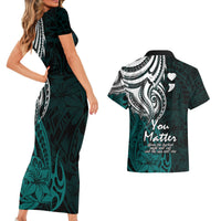 Your Matter Suicide Prevention Couples Matching Short Sleeve Bodycon Dress and Hawaiian Shirt Turqoise Polynesian Tribal LT9 - Wonder Print Shop