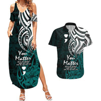 Your Matter Suicide Prevention Couples Matching Summer Maxi Dress and Hawaiian Shirt Turqoise Polynesian Tribal LT9 - Wonder Print Shop