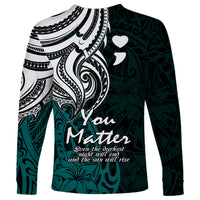 Your Matter Suicide Prevention Long Sleeve Shirt Turqoise Polynesian Tribal - Wonder Print Shop