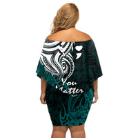 Your Matter Suicide Prevention Off Shoulder Short Dress Turqoise Polynesian Tribal - Wonder Print Shop