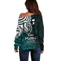 Your Matter Suicide Prevention Off Shoulder Sweater Turqoise Polynesian Tribal - Wonder Print Shop