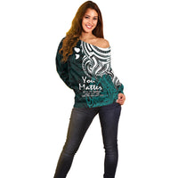 Your Matter Suicide Prevention Off Shoulder Sweater Turqoise Polynesian Tribal - Wonder Print Shop