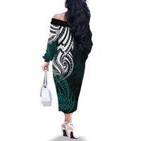 Your Matter Suicide Prevention Off The Shoulder Long Sleeve Dress Turqoise Polynesian Tribal - Wonder Print Shop