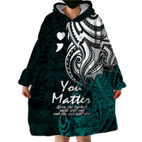 Your Matter Suicide Prevention Wearable Blanket Hoodie Turqoise Polynesian Tribal - Wonder Print Shop