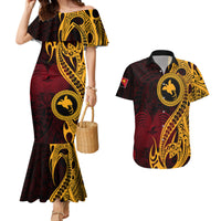 Papua New Guinea Island Couples Matching Mermaid Dress and Hawaiian Shirt Bird of Paradise with Gold Polynesian Tribal LT9 - Wonder Print Shop