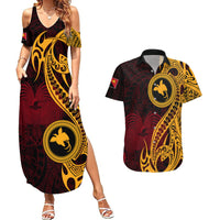 Papua New Guinea Island Couples Matching Summer Maxi Dress and Hawaiian Shirt Bird of Paradise with Gold Polynesian Tribal LT9 - Wonder Print Shop