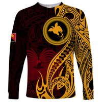 Papua New Guinea Island Long Sleeve Shirt Bird of Paradise with Gold Polynesian Tribal - Wonder Print Shop