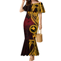 Papua New Guinea Island Mermaid Dress Bird of Paradise with Gold Polynesian Tribal - Wonder Print Shop