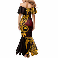 Papua New Guinea Island Mermaid Dress Bird of Paradise with Gold Polynesian Tribal - Wonder Print Shop