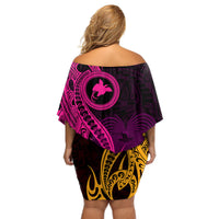Papua New Guinea Island Off Shoulder Short Dress Bird of Paradise with Gold Polynesian Tribal - Wonder Print Shop