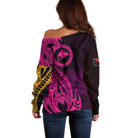 Papua New Guinea Island Off Shoulder Sweater Bird of Paradise with Gold Polynesian Tribal - Wonder Print Shop