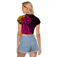 Papua New Guinea Island Raglan Cropped T Shirt Bird of Paradise with Gold Polynesian Tribal - Wonder Print Shop
