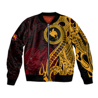 Papua New Guinea Island Sleeve Zip Bomber Jacket Bird of Paradise with Gold Polynesian Tribal - Wonder Print Shop