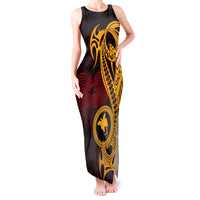 Papua New Guinea Island Tank Maxi Dress Bird of Paradise with Gold Polynesian Tribal - Wonder Print Shop