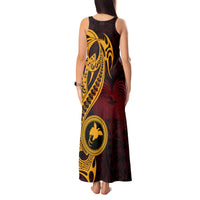 Papua New Guinea Island Tank Maxi Dress Bird of Paradise with Gold Polynesian Tribal - Wonder Print Shop
