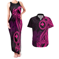 Papua New Guinea Island Couples Matching Tank Maxi Dress and Hawaiian Shirt Bird of Paradise with Pink Polynesian Tribal LT9 - Wonder Print Shop