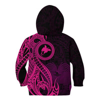 Papua New Guinea Island Kid Hoodie Bird of Paradise with Pink Polynesian Tribal - Wonder Print Shop