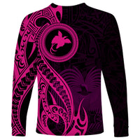 Papua New Guinea Island Long Sleeve Shirt Bird of Paradise with Pink Polynesian Tribal - Wonder Print Shop