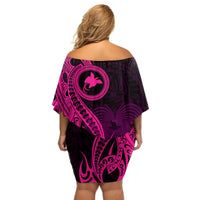 Papua New Guinea Island Off Shoulder Short Dress Bird of Paradise with Pink Polynesian Tribal - Wonder Print Shop